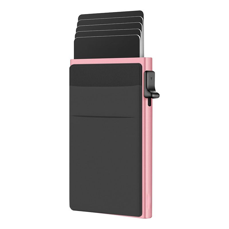 Pink RFID Blocking Aluminum Wallet - Slim Pop Up Card Holder - 10+ Card Capacity