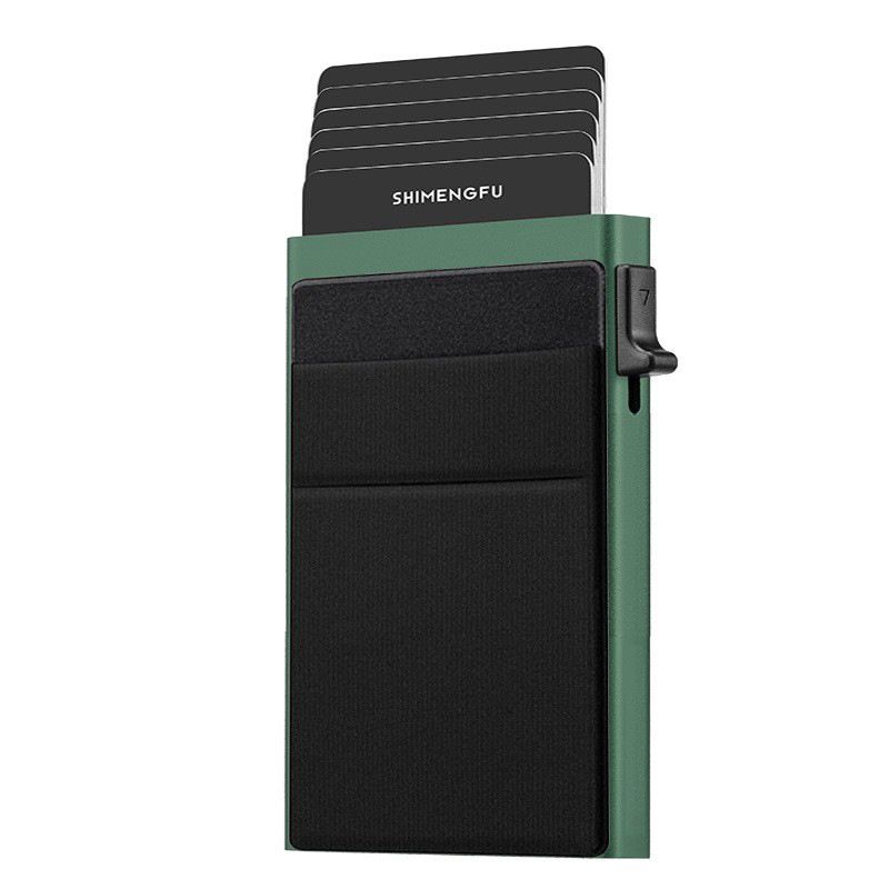 Green RFID Blocking Aluminum Wallet - Slim Pop Up Card Holder - 10+ Card Capacity