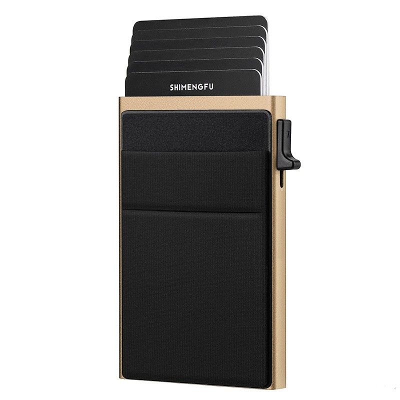 Golden RFID Blocking Aluminum Wallet - Slim Pop Up Card Holder - 10+ Card Capacity