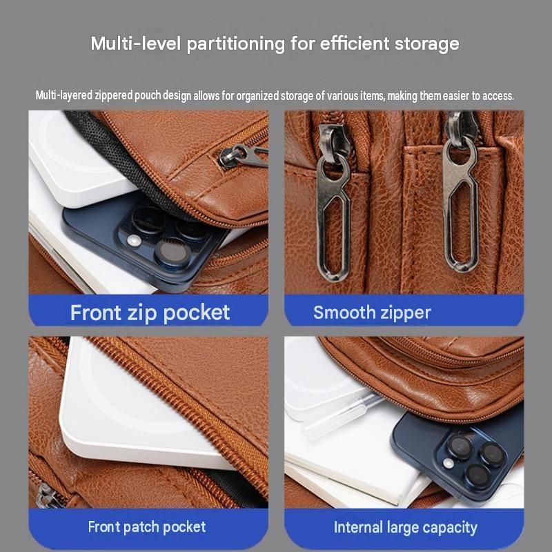 Office Commuter Business Set-Light brown Men's PU Leather Chest Bag and Grey view 7