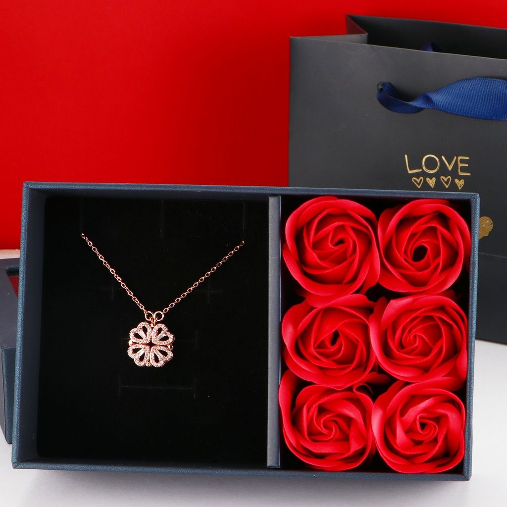 Rose golden Four Leaf Clover Necklace - Plated Copper with Zirconia — image 1
