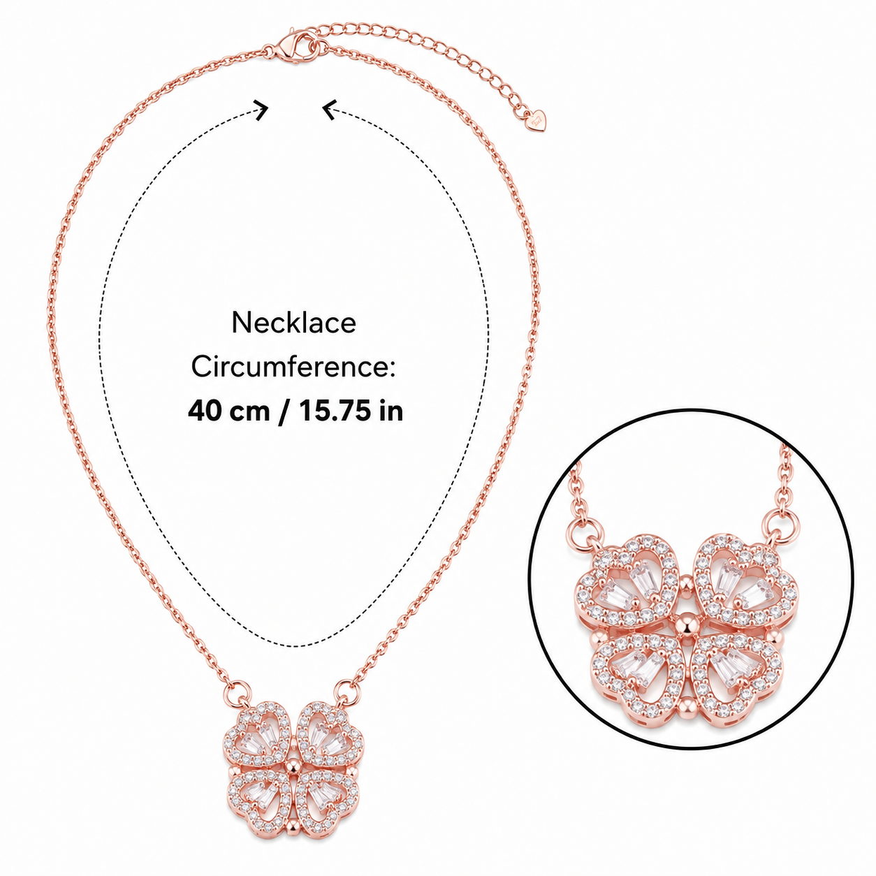 Rose golden Four Leaf Clover Necklace - Plated Copper with Zirconia view 3