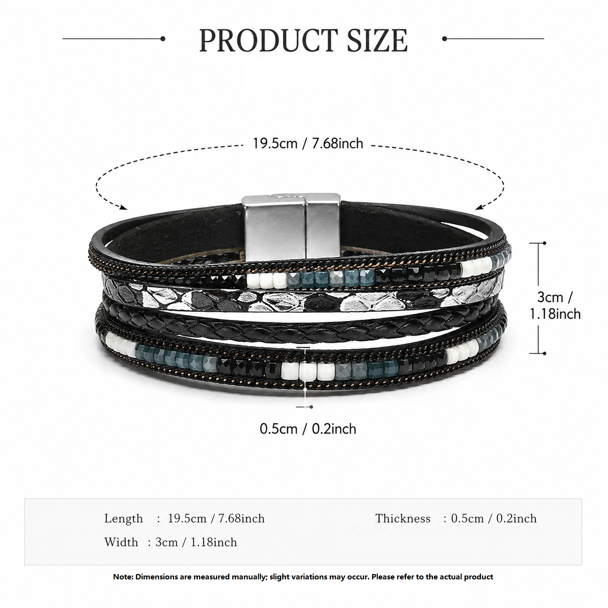 Black Bohemian Multi-Layer Leather Bracelet for Women - PU Faux Leather with view 3