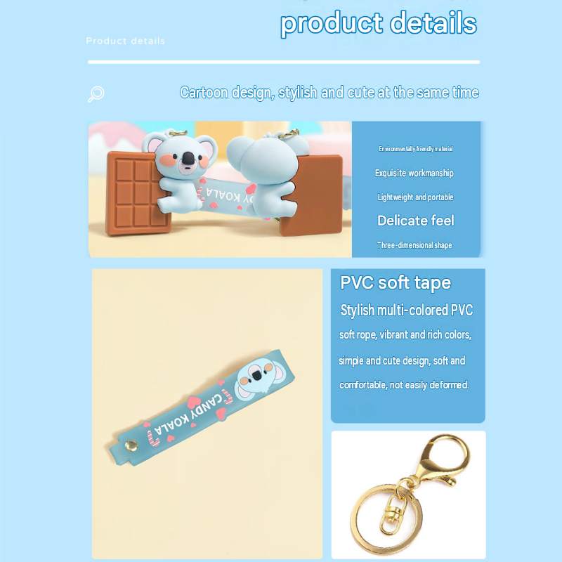 Candy Cane Koala PVC Keychain - Cute 3D Cartoon Koala Figure view 6