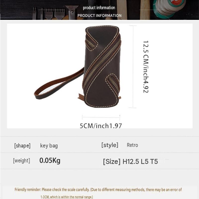 2pcs Retro Genuine Leather Key Pouch（Brown） - 12.5cm x 5cm - Dual Zipper view 2
