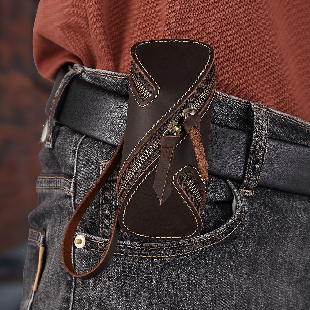 2pcs Retro Genuine Leather Key Pouch（Brown） - 12.5cm x 5cm - Dual Zipper view 9