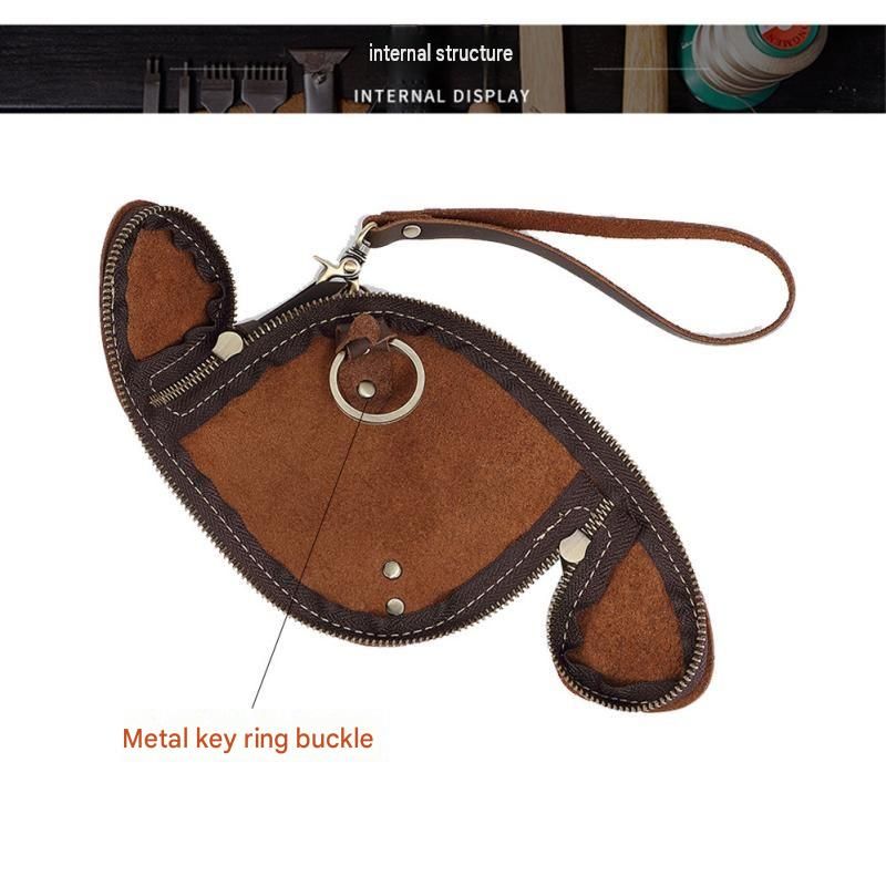 2pcs Retro Genuine Leather Key Pouch（Coffee-colored） - 12.5cm x 5cm - Dual Zipper view 3