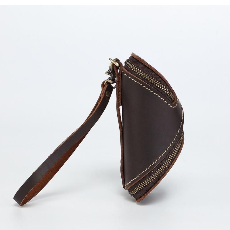 2pcs Retro Genuine Leather Key Pouch（Coffee-colored） - 12.5cm x 5cm - Dual Zipper view 6