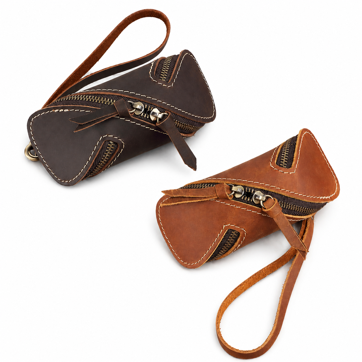 2pcs Retro Genuine Leather Key Pouch（Brown and Coffee-colored） - 12.5cm x 5cm