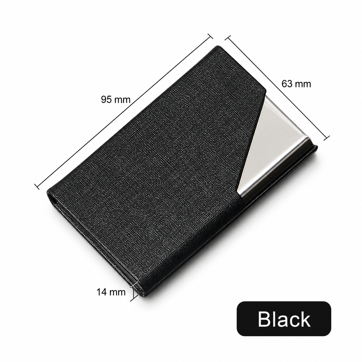 Black Stainless Steel and PU Leather Business Card Holder - 95mm x 63mm