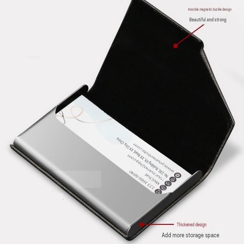 Black Stainless Steel and PU Leather Business Card Holder - 95mm x 63mm view 4