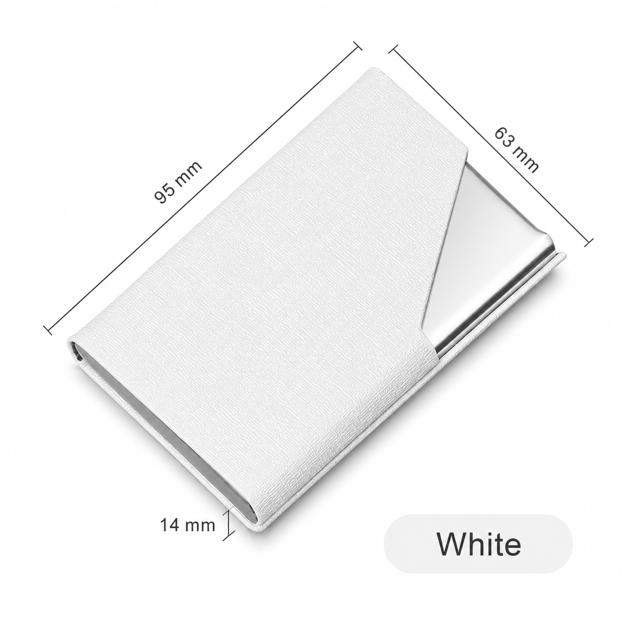 White Stainless Steel and PU Leather Business Card Holder - 95mm x 63mm