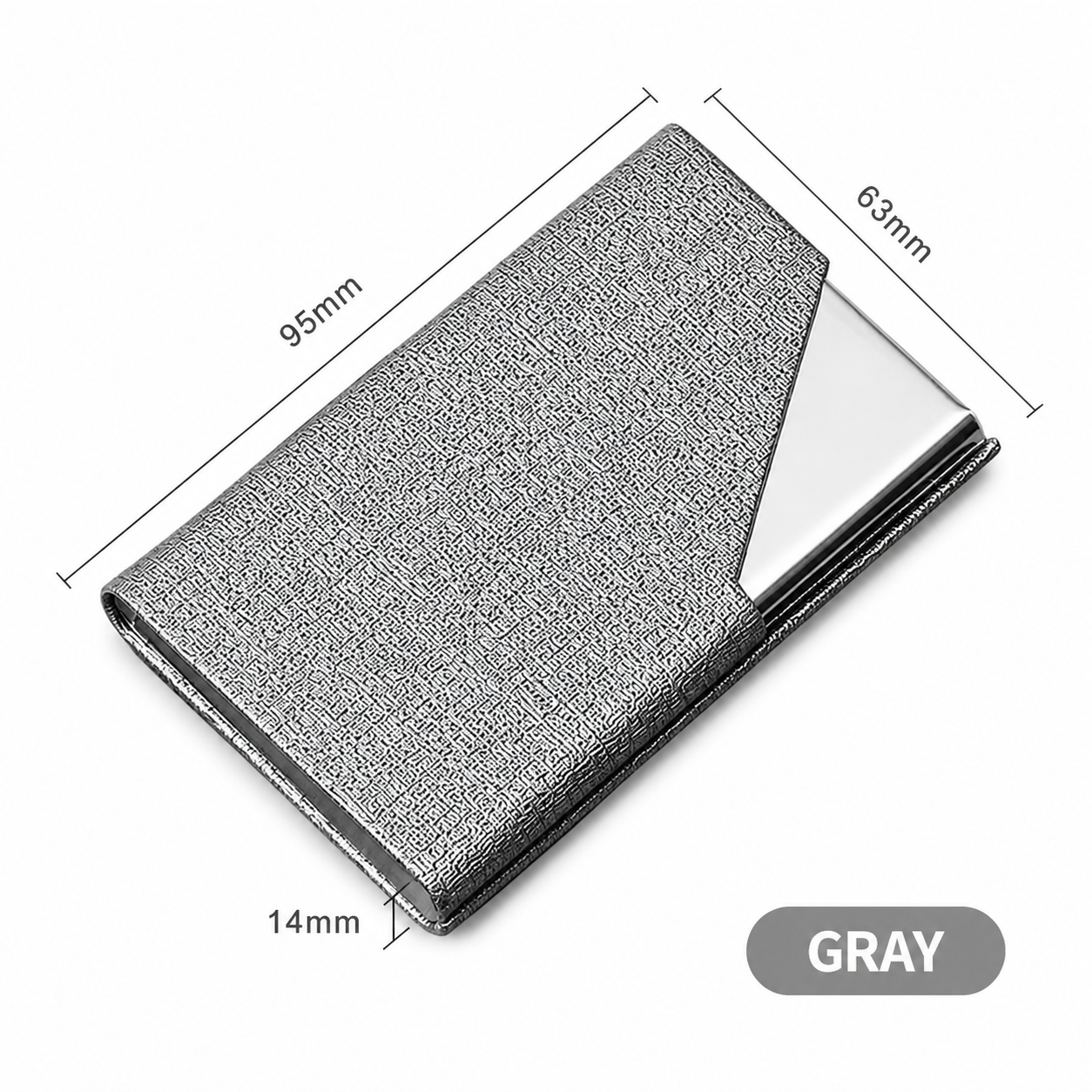 Grey Stainless Steel and PU Leather Business Card Holder - 95mm x 63mm