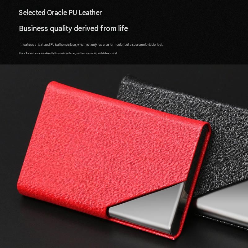 Grey Stainless Steel and PU Leather Business Card Holder - 95mm x 63mm view 3