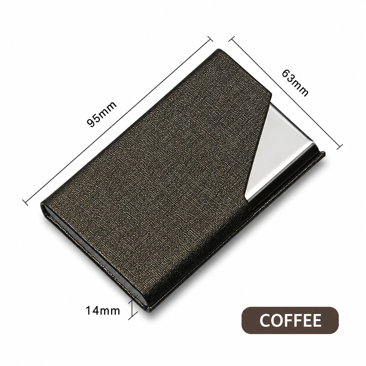 Coffee-colored Stainless Steel and PU Leather Business Card Holder - 95mm x