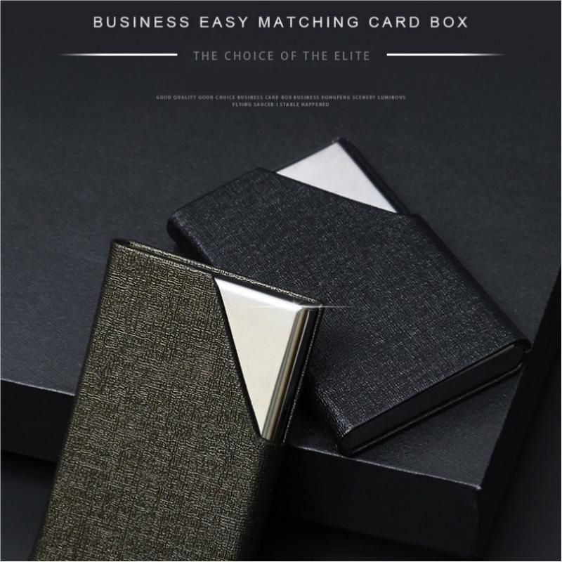 Coffee-colored Stainless Steel and PU Leather Business Card Holder - 95mm x view 2