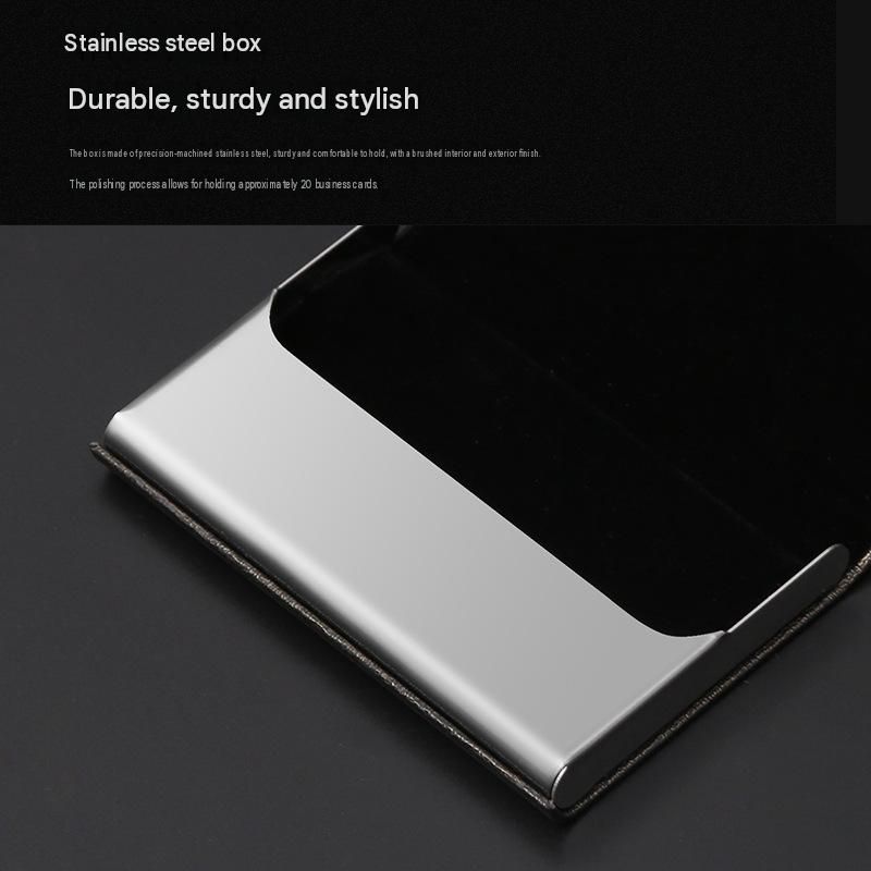 Coffee-colored Stainless Steel and PU Leather Business Card Holder - 95mm x view 5