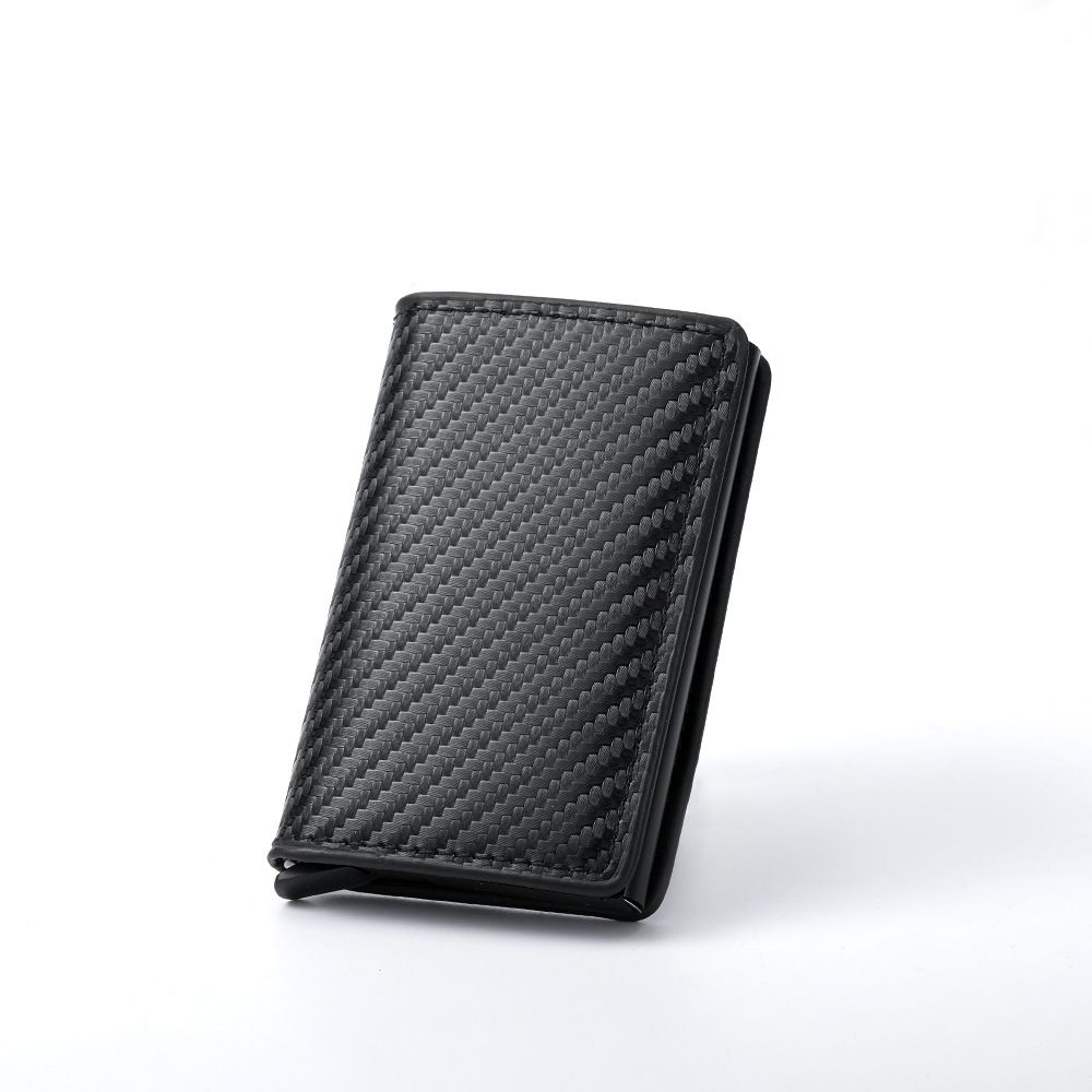 Black Carbon Fiber texture RFID Wallet - Automatic Pop-Up Card Holder with