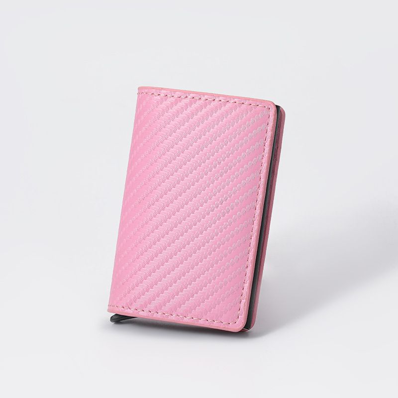 Pink Carbon Fiber texture RFID Wallet - Automatic Pop-Up Card Holder with