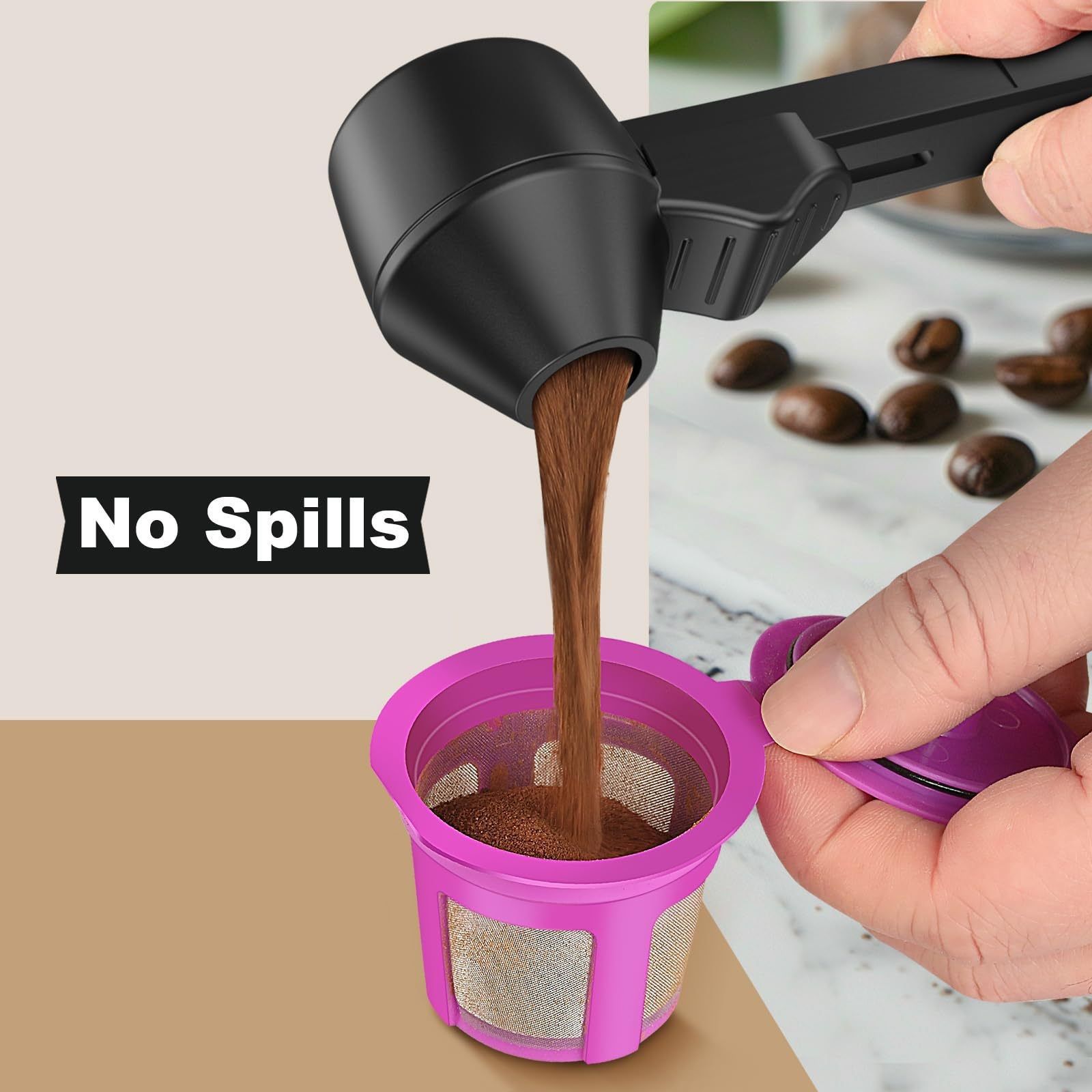 2 pcs Black Sliding Coffee Scoop - Long Handle Plastic Measuring Spoon for view 2