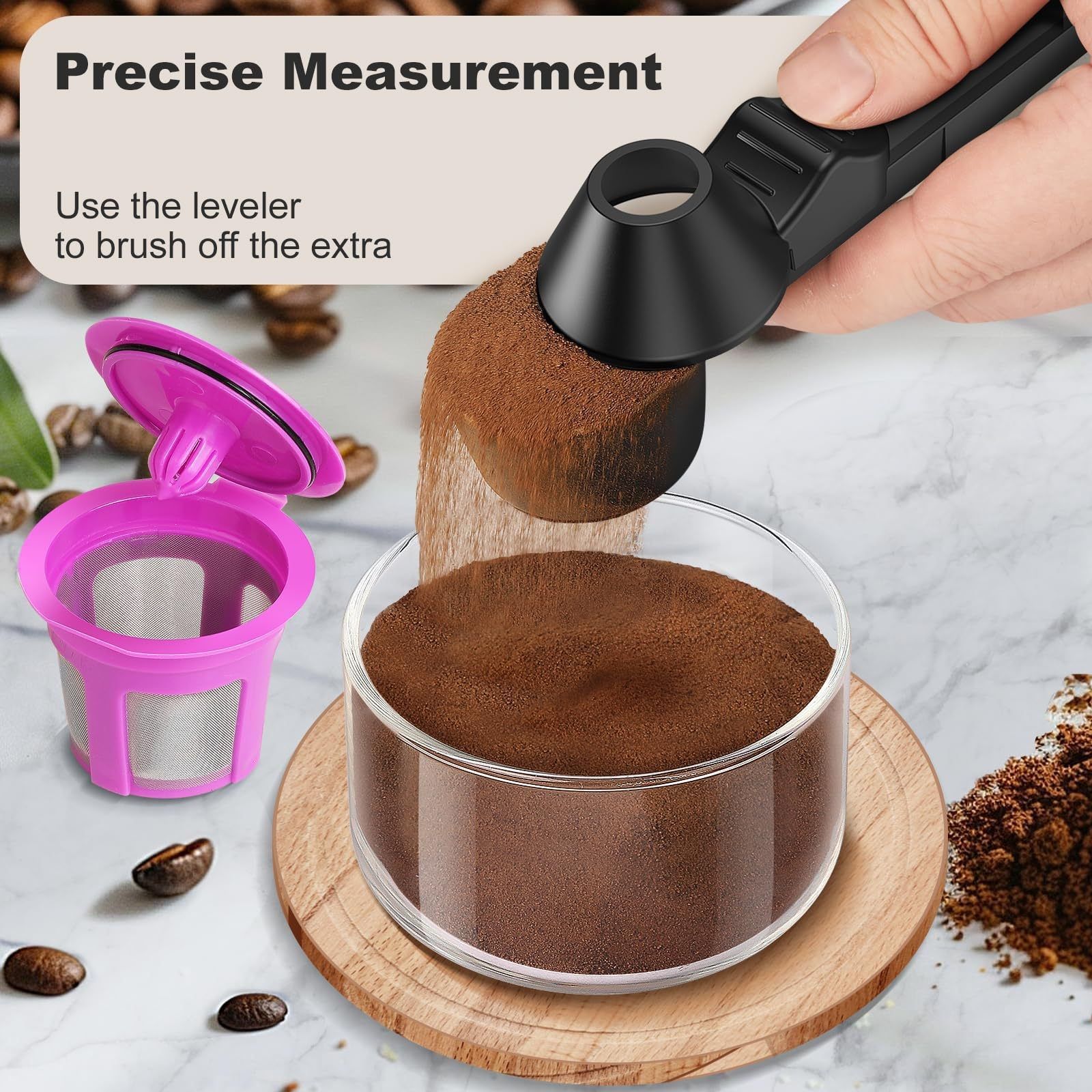 2 pcs Black Sliding Coffee Scoop - Long Handle Plastic Measuring Spoon for view 3