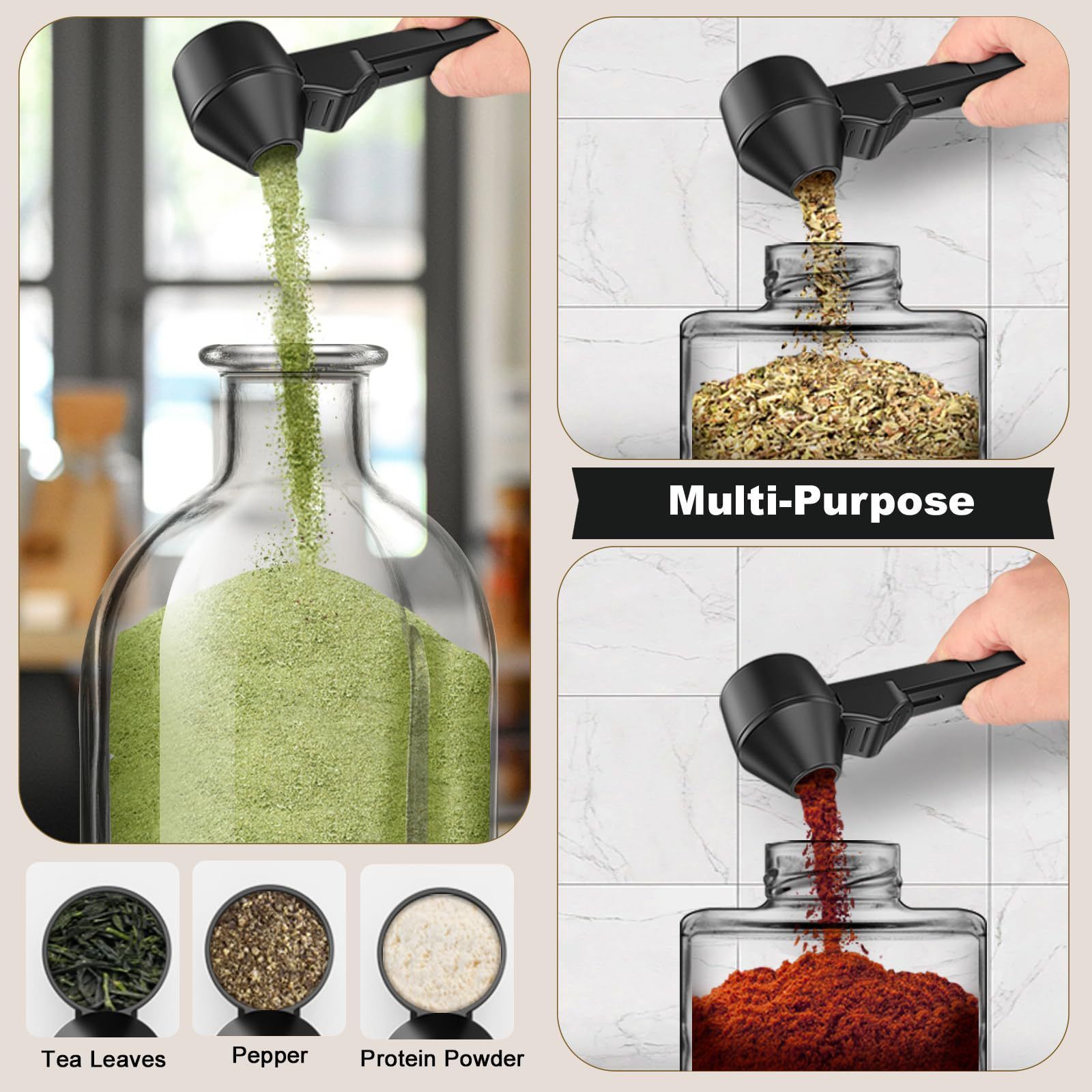 2 pcs Black Sliding Coffee Scoop - Long Handle Plastic Measuring Spoon for view 5