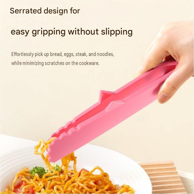 Pink Foldable Nylon Kitchen Tongs - Self-Standing Design with Serrated Grip view 3