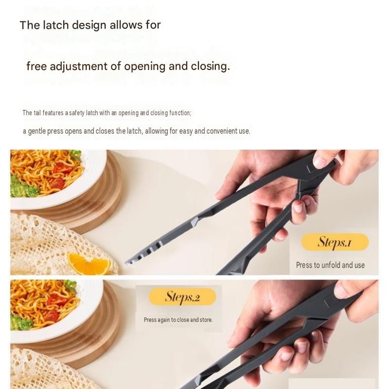 Grey Foldable Nylon Kitchen Tongs - Self-Standing Design with Serrated Grip view 4