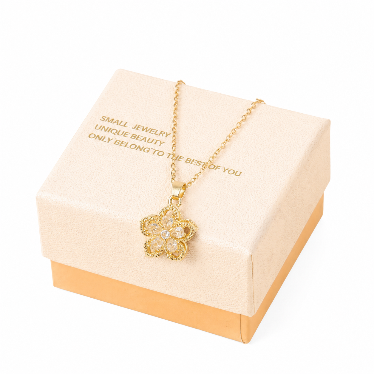 White Rotating Bauhinia Zircon Flower Pendant Necklace - Alloy and Zircon — image 1