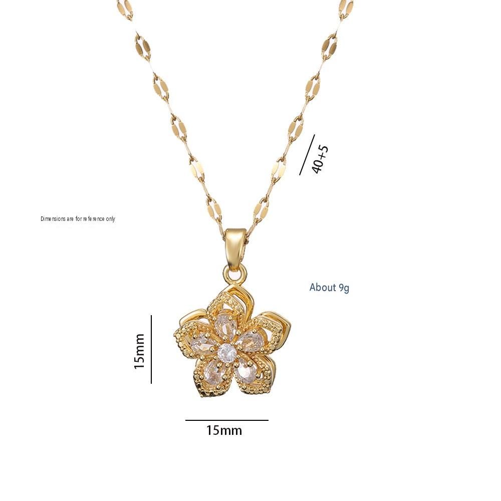 White Rotating Bauhinia Zircon Flower Pendant Necklace - Alloy and Zircon view 2