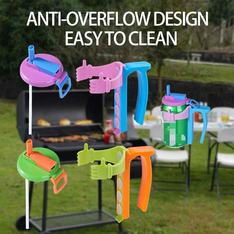 Purple Soda Can Lid and Handle Holder Set - Anti-Overflow Plastic Cover with view 3