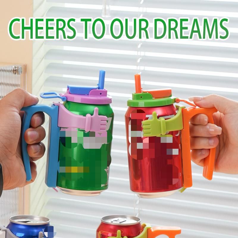 Blue Soda Can Lid and Handle Holder Set - Anti-Overflow Plastic Cover with view 2