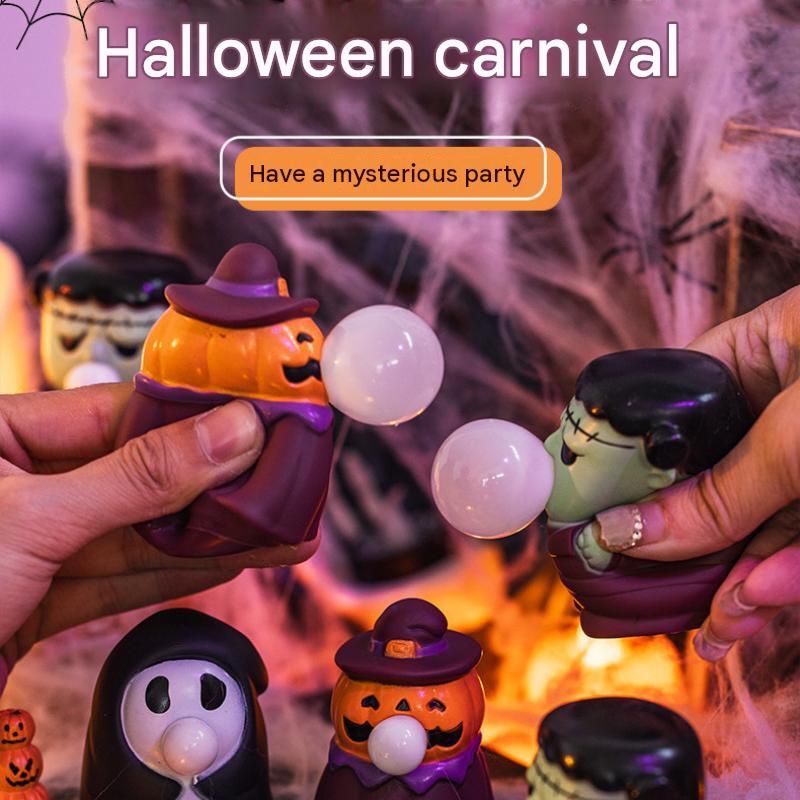 Halloween Squeeze Bubble Toy（Pumpkin witch） - PVC Squishy Figures with Pop-Up view 5