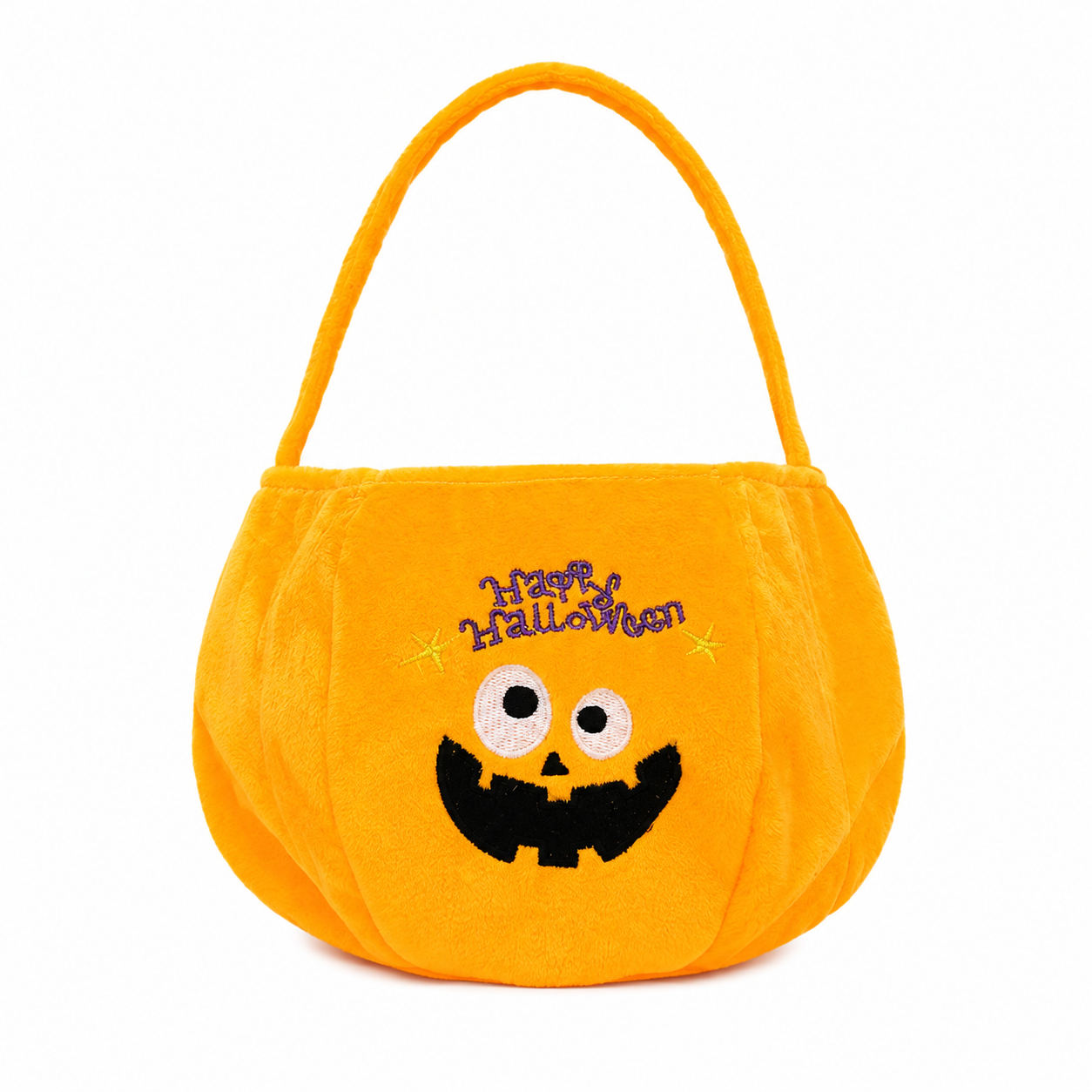 Yellow bag with a pumpkin pattern - Plush Halloween Trick or Treat Candy Bag — image 1