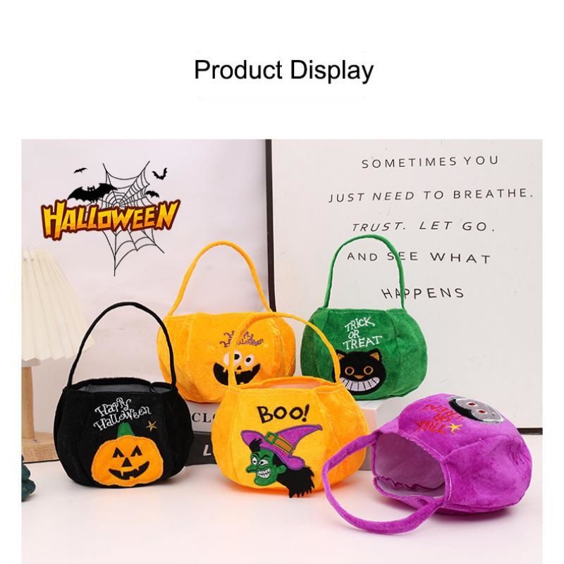 Pumpkin design wearing a hat - Plush Halloween Trick or Treat Candy Bag view 5