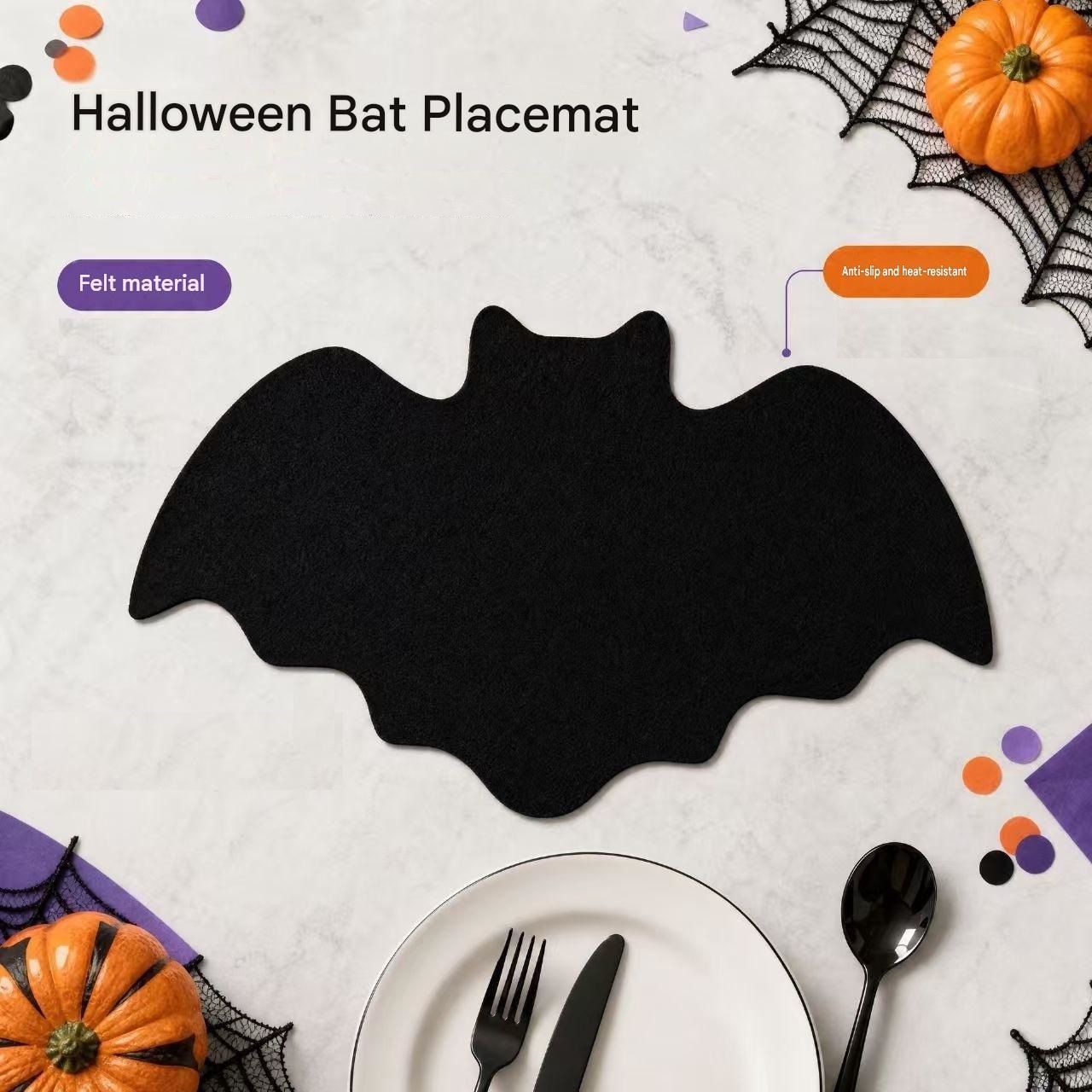 5-pieces 43*25cm Halloween bat-shaped mat - Felt Non-Slip Heat Resistant Table view 4