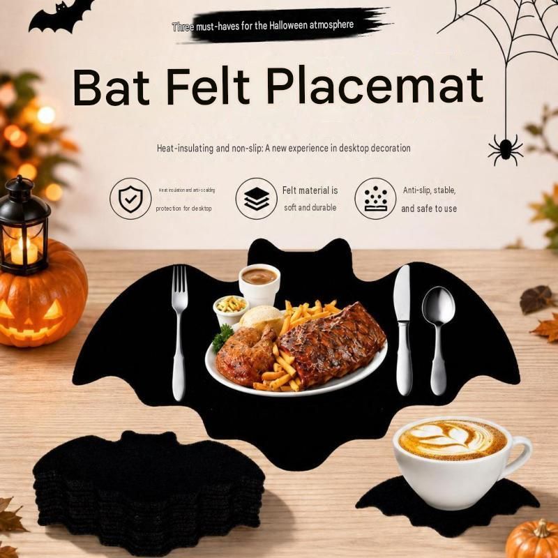 5-pieces 15*9cm Halloween bat-shaped mat - Felt Non-Slip Heat Resistant Table view 3