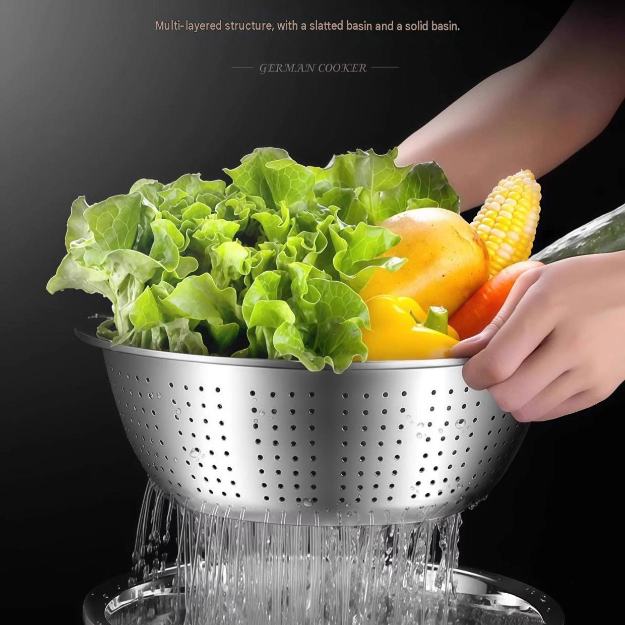 Large size Multifunctional Stainless Steel Vegetable Slicer and Grater Bowl view 5
