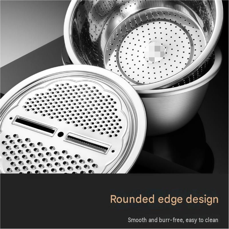 Medium size Multifunctional Stainless Steel Vegetable Slicer and Grater Bowl view 6