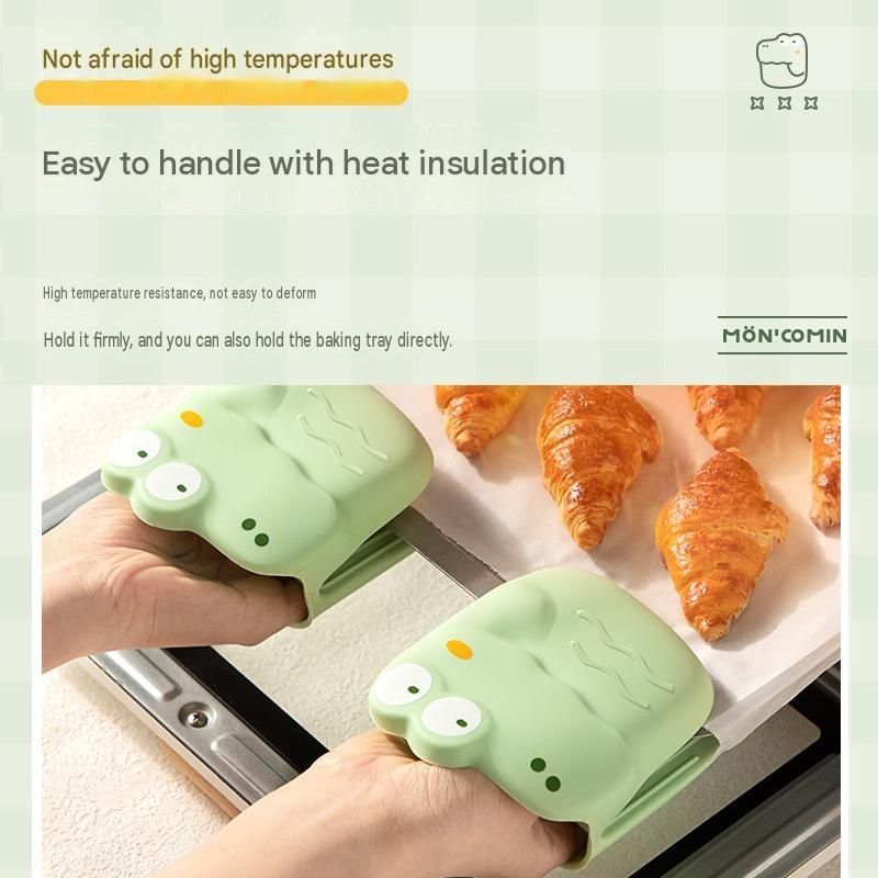 Silicone Heat Resistant Oven Mitts - Cute Crocodile Design Non-Slip Grip for view 4
