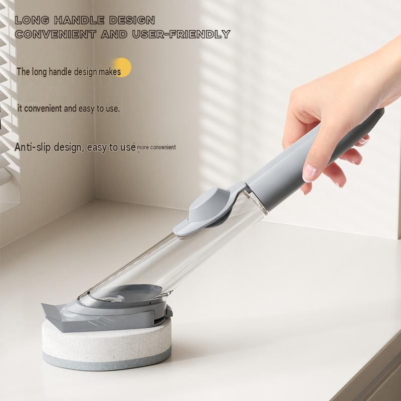 Grey Long Handle Liquid Dispensing Dish Brush（1 brush head） - TPR and PP view 3