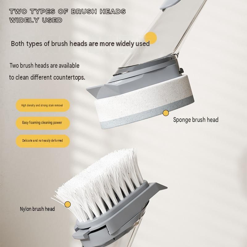 Grey Long Handle Liquid Dispensing Dish Brush（1 brush head） - TPR and PP view 4
