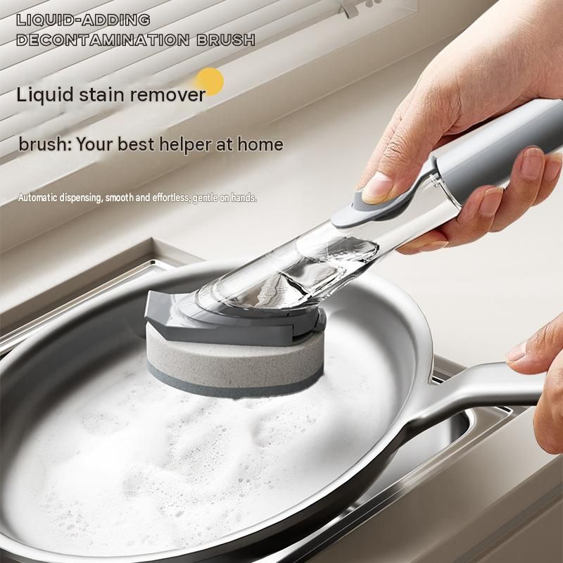 Grey Long Handle Liquid Dispensing Dish Brush（1 brush head+ 2sponge brush view 2