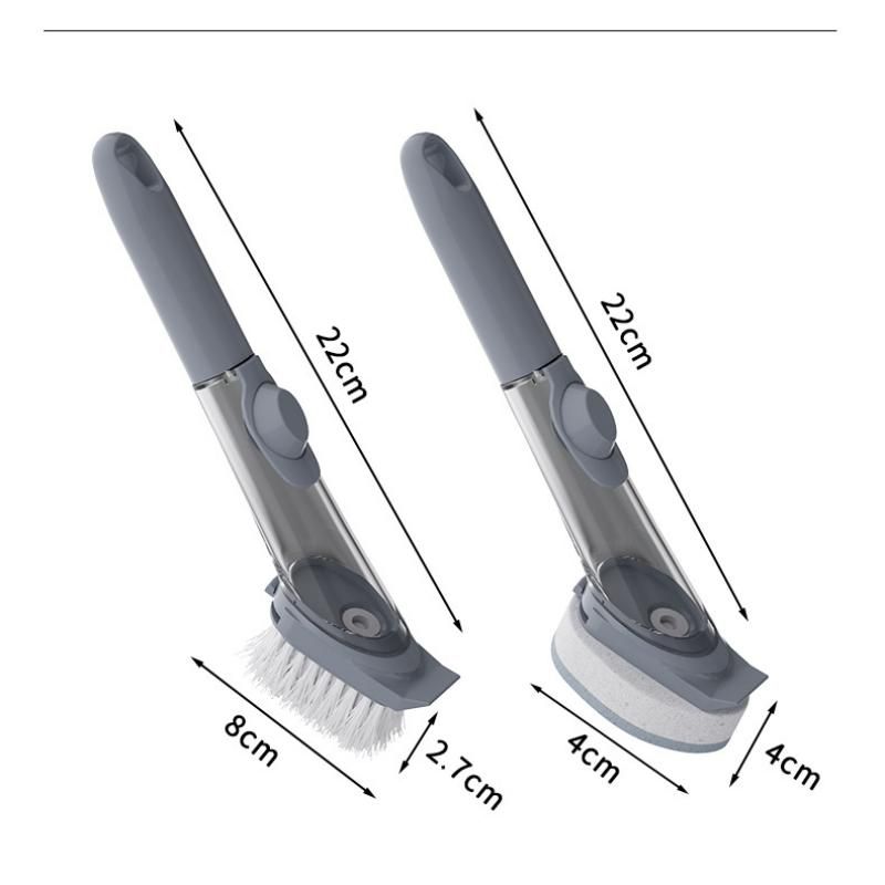 Grey Long Handle Liquid Dispensing Dish Brush（1 brush head+ 2sponge brush view 9