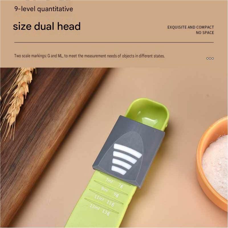 2 pcs Green Adjustable Measuring Spoon - 9 Level Dual Head Kitchen Scale for view 3