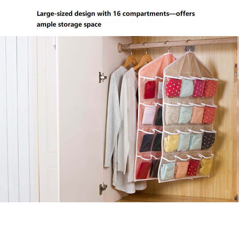 Blue 16 Pocket Hanging Wardrobe Organizer - Clear PE and Polyester Storage Bag view 6