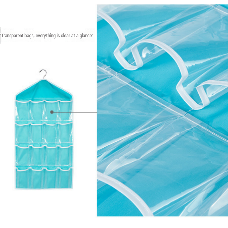 Pink 16 Pocket Hanging Wardrobe Organizer - Clear PE and Polyester Storage Bag view 8
