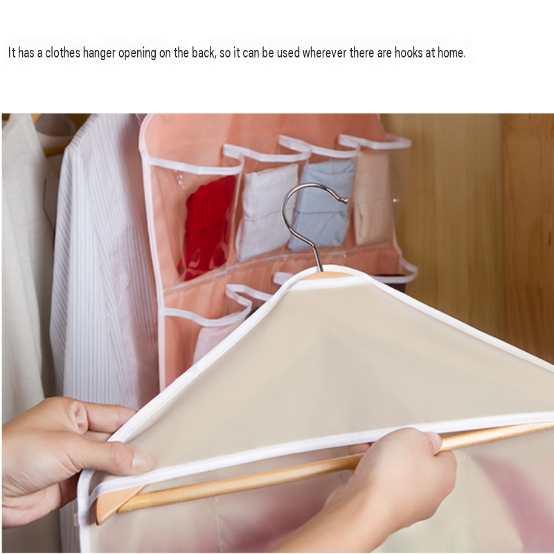Beige 16 Pocket Hanging Wardrobe Organizer - Clear PE and Polyester Storage view 4
