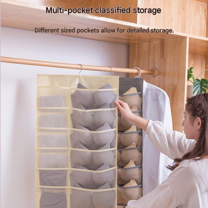 Grey Double-Sided Hanging Underwear Organizer（12 pockets on the front + 24 view 2