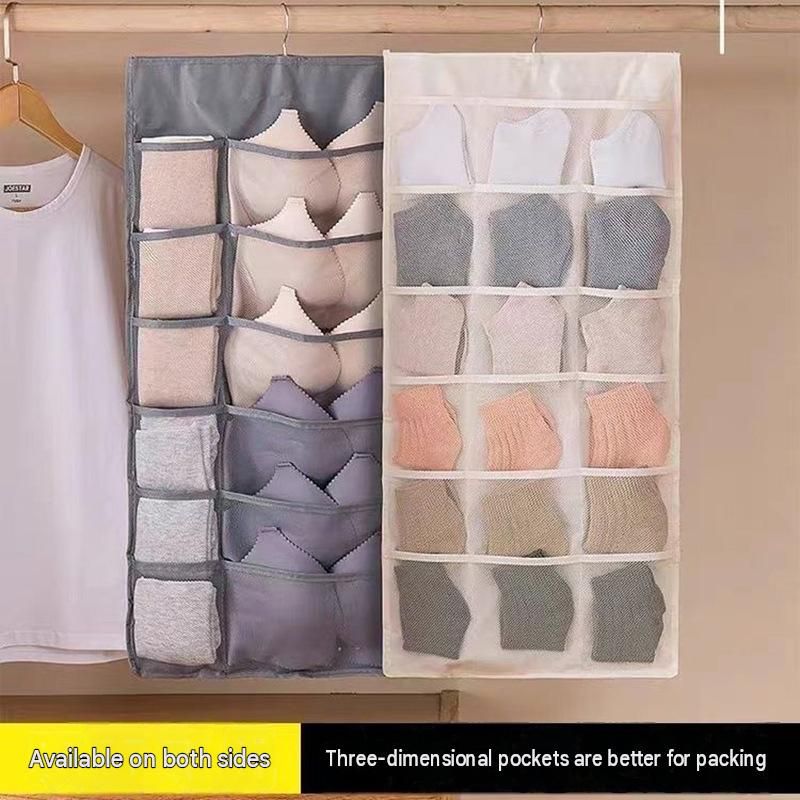 Beige Double-Sided Hanging Underwear Organizer（6 pockets on the front + 6 view 3